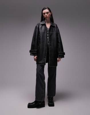 Abrigo midi negro lavado de cuero sintético de Topshop - view 1