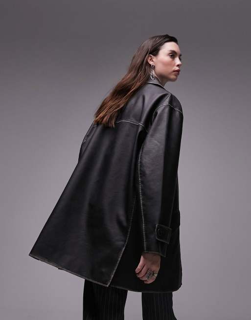 Abrigo midi negro lavado de cuero sintético de Topshop, 4 de 4