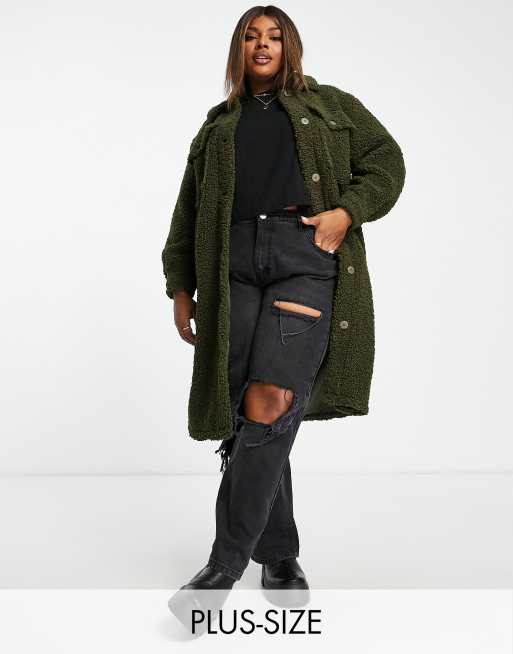 Abrigo midi verde oscuro de tejido tipo peluche de Yours