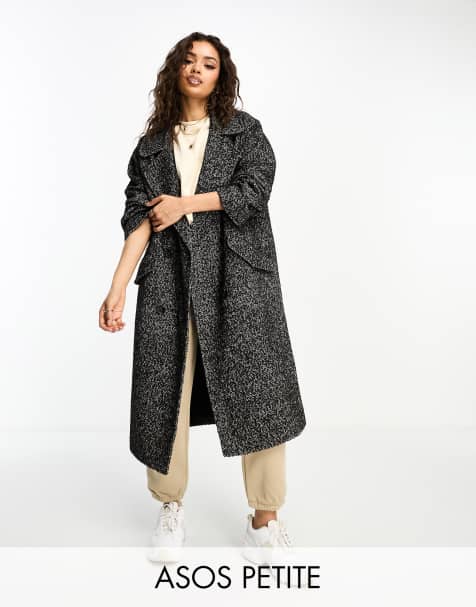 Abrigo negro cómodo extragrande con diseño de espiguilla de ASOS DESIGN Petite - view 1