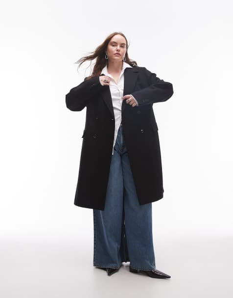 Abrigo negro con doble botonadura de lana de Mango Curve - view 1