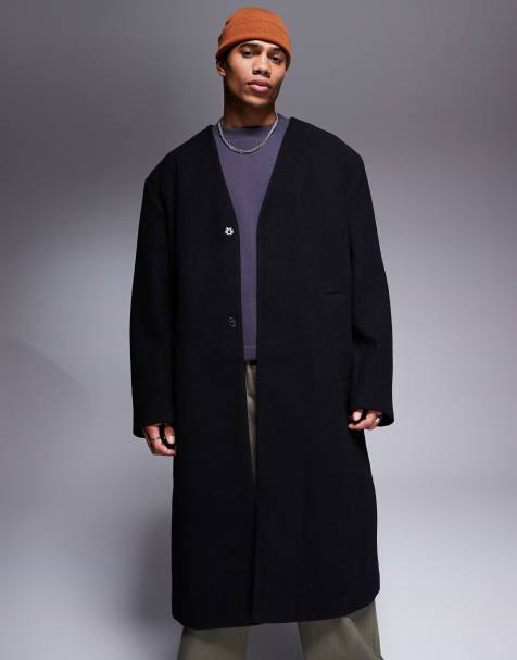 Abrigo negro de corte estándar sin solapas de tejido efecto lana de ASOS DESIGN - view 1