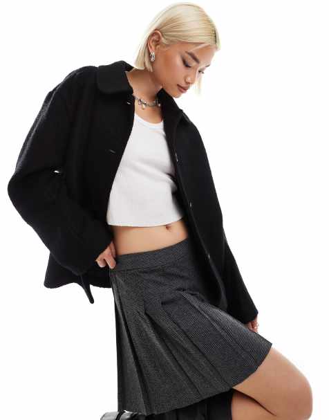 Abrigo negro de mezcla de lana de Monki - view 1