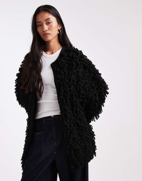 Abrigo negro estilo cárdigan con acabado rizado de ASOS DESIGN - view 1