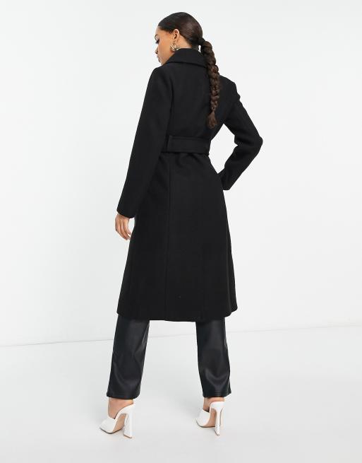 Abrigo negro formal cruzado con cinturón anudado de Forever New Petite, 2 de 4