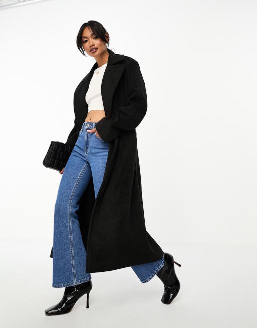 Abrigo negro jaspeado de corte cuadrado de fieltro de Pretty Lavish