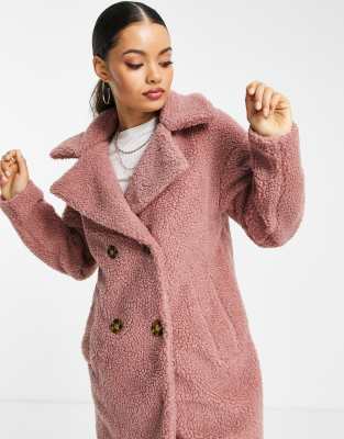 instinto Reacondicionamiento Abultar Abrigo rosa de borreguito de Urbancode Petite | ASOS