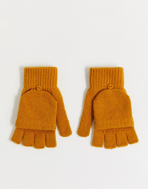 Acccessorize recycled ochre foldover mitten gloves