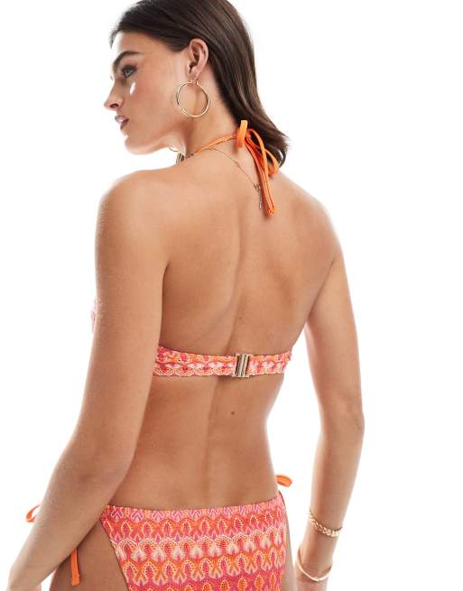 Accesorize crochet detail bandeau bikini top in pink with gold hardwear, 3 of 4