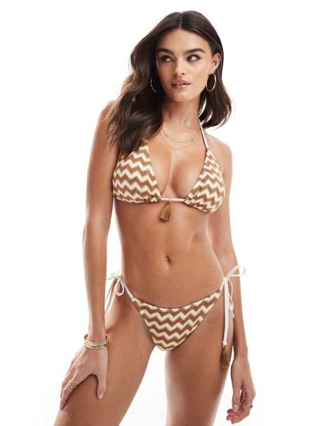 Accesorize crochet detail bikini in gold and cream - view 1