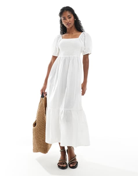 Accesorize – Gesmoktes Kleid in Weiß mit Puffärmeln und Stickerei - view 1