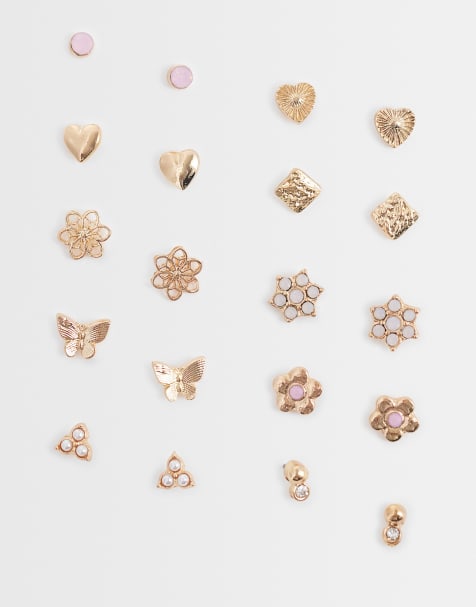 Accessorize – 10er-Pack Blumen-Ohrstecker in Rosa - view 1