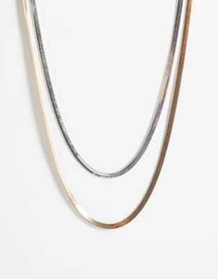 Accessorize 2-mixed Metal Snake Chain Necklaces In Multi