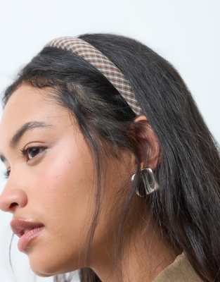 Accessorize 2 Pack Check Satin Headbands In Brown