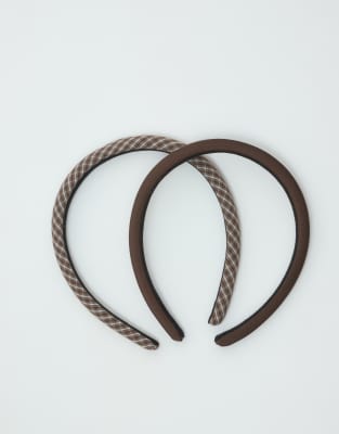 Accessorize 2 Pack Check Satin Headbands In Brown