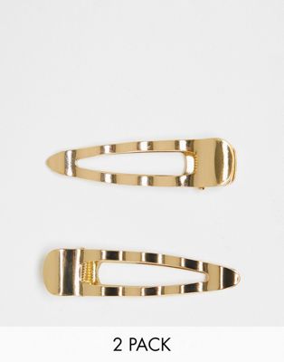 Accessorize 2 pack crinkle metal snap clips in gold - ASOS Price Checker