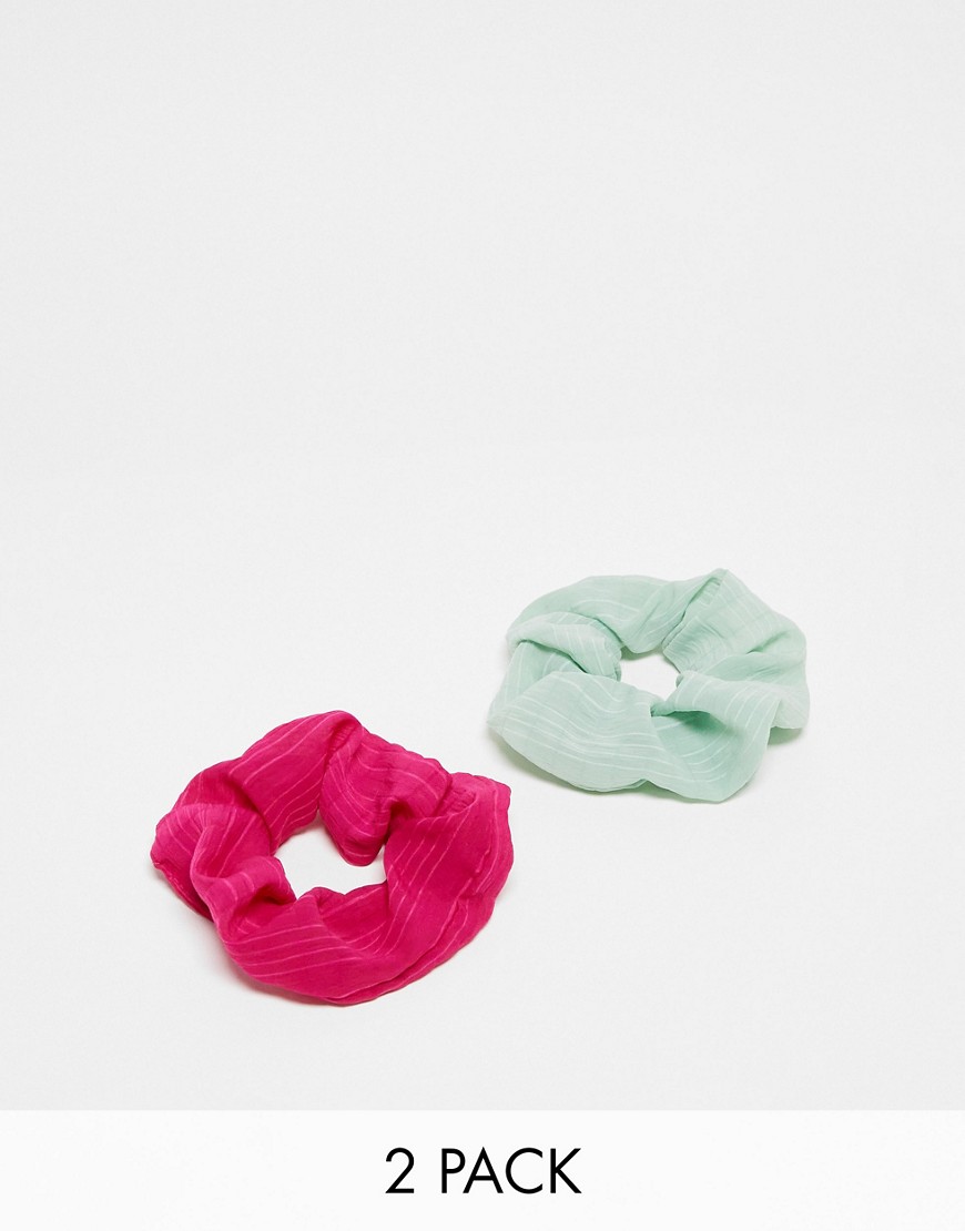 Accessorize 2 pack crinkle scrunchies in green/pink-Multi