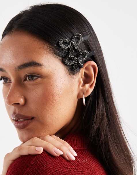 Accessorize 2 pack embellished bow hair clip in black - view 1