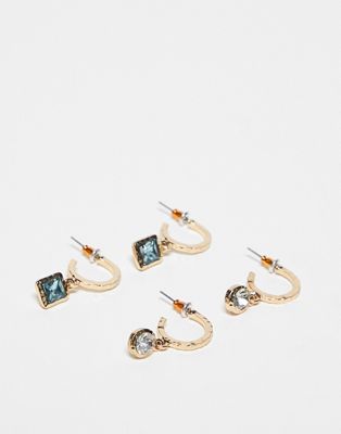 Accessorize 2 pack gem drop hoops in gold - ASOS Price Checker