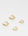 [Accessorize] Accessorize 2 pack hoop huggie earrings in gold No Size GOLD
