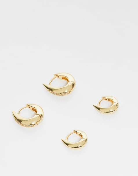 Accessorize 2 pack huggie hoop earrings in gold tone - view 1