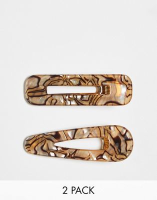 Accessorize 2 pack marble snap clips in brown