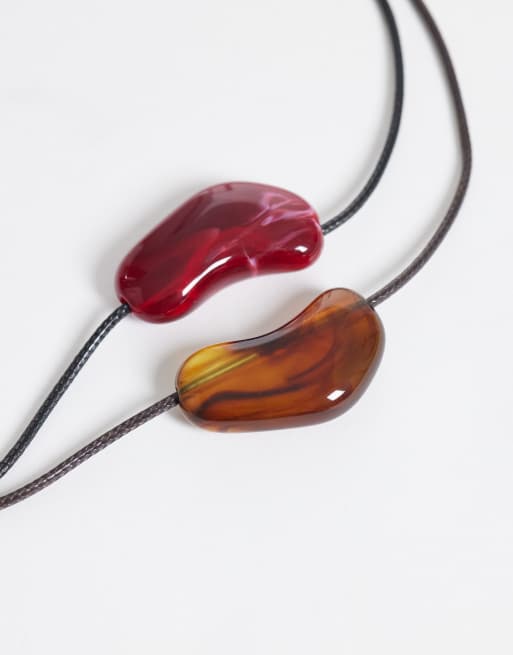 Accessorize 2 pack pebble cord necklace in brown, 4 of 4