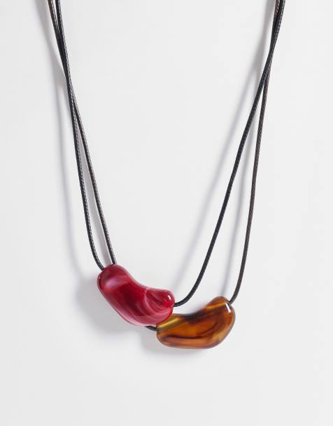 Accessorize 2 pack pebble cord necklaces in brown - view 1