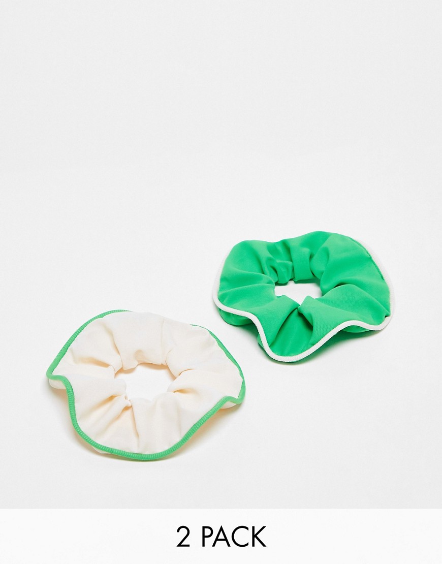 Accessorize 2 pack piped scrunchies in green/white-Multi
