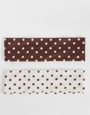 Accessorize 2 pack polka dot hair bands in cream & choc