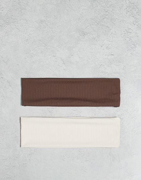 Accessorize 2 pack ribbed hair bands in neutral - view 1