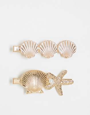 2 pack shell hair clips in gold