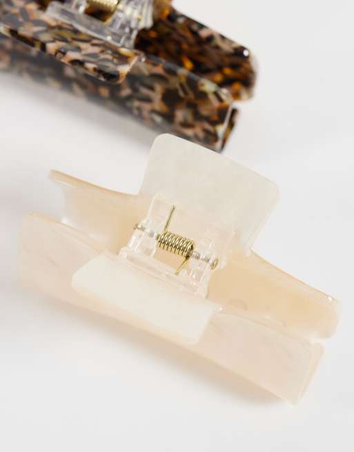 Accessorize 2 pack tabby tort claw clips in tort and white, 3 of 3