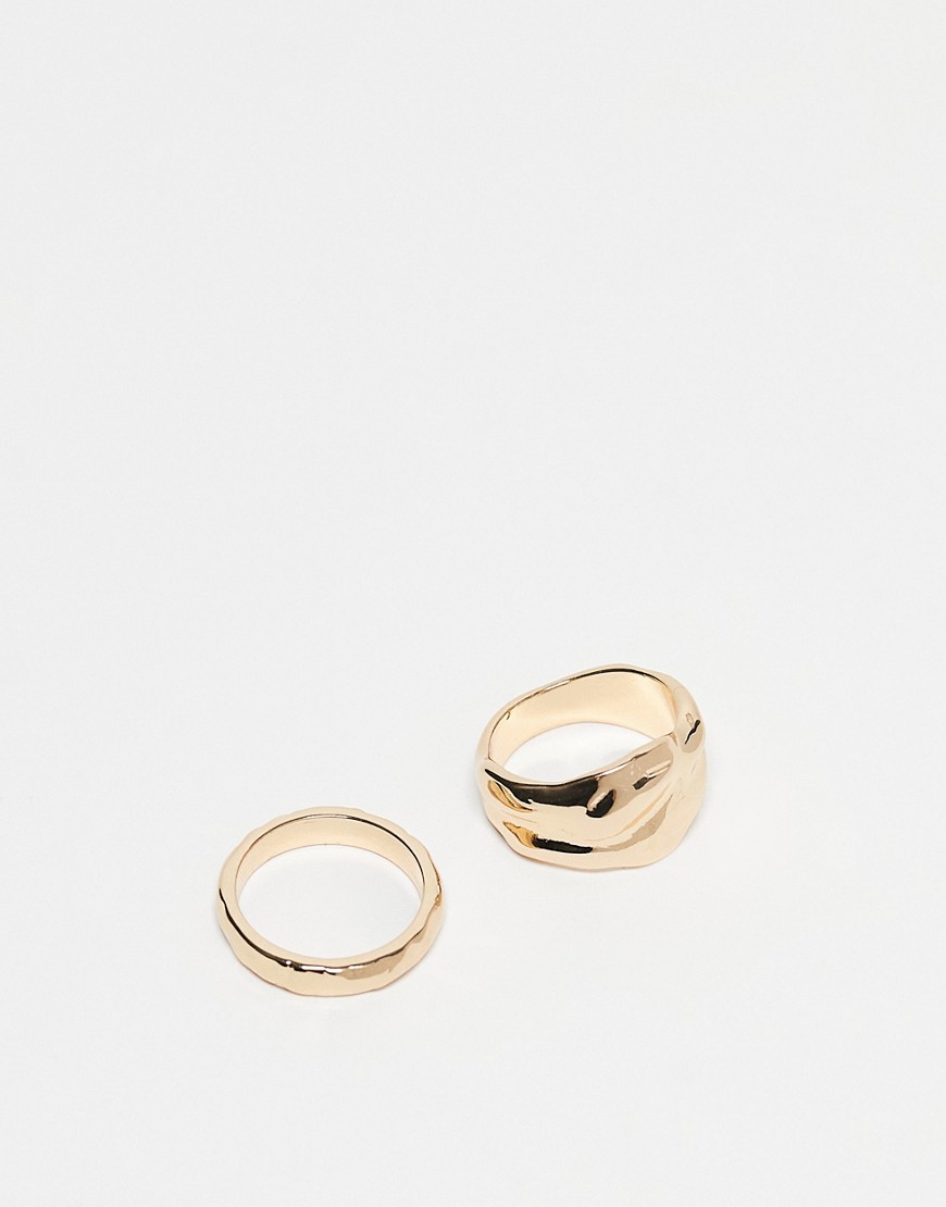 Accessorize 2 pack textured chunky rings in gold