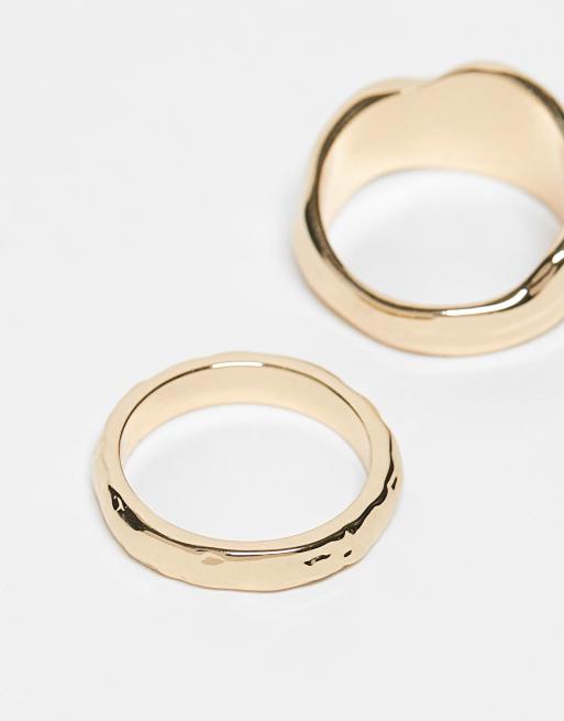 Accessorize 2 pack textured chunky rings in gold ASOS
