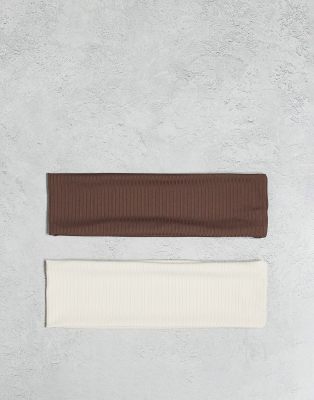 Accessorize - 2er-Pack gerippte Haarbänder in neutralen Farben-Braun