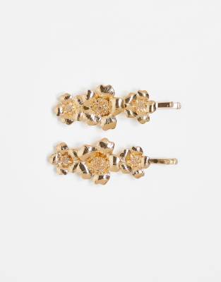 Accessorize - 2er-Pack Haarklammern aus Metall in Goldoptik mit Blumendesign-Goldfarben