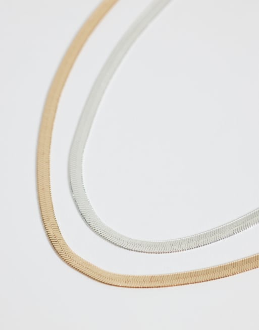 Accessorize – 2er-Pack Schlangenketten-Halsketten aus verschiedenen Metallen in verschiedenen Farben, 3 von 4