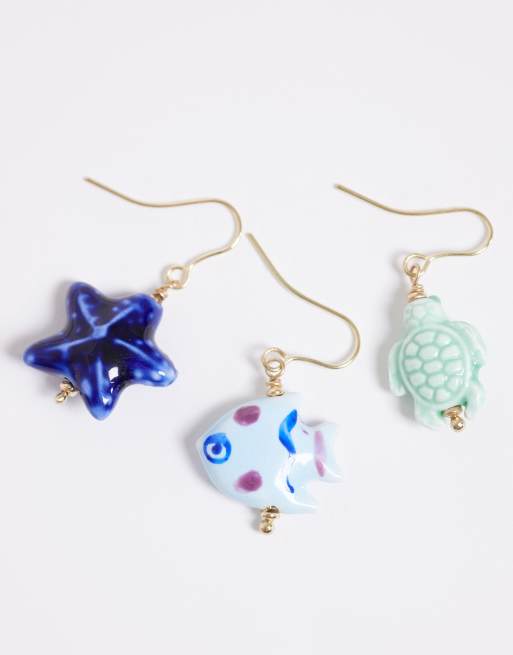 Accessorize 3-pack ceramic fish hoop earrings in blue, 3 of 4