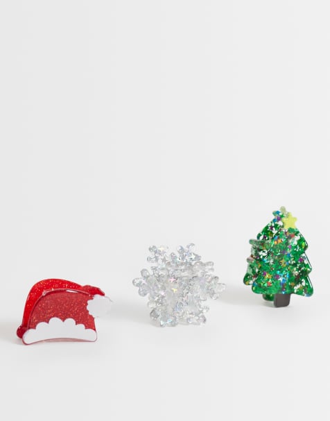 Accessorize 3 pack christmas glitter hair claws in multi - view 1