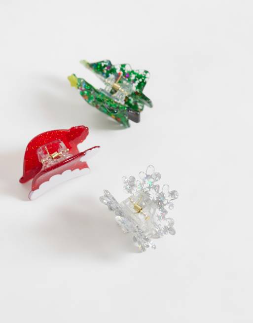 Accessorize 3 pack christmas glitter hair claws in multi, 2 of 3