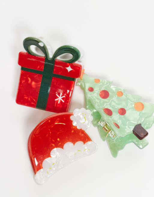 Accessorize 3-pack Christmas hair claw clips in multi | ASOS display picture 3
