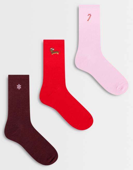 Accessorize 3 pack christmas sock gift box in multi colors, 1 of 3