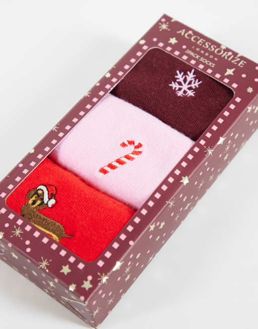 Accessorize 3 pack christmas sock gift box in multi colours, 2 of 3