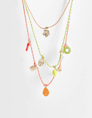 Accessorize 3 Pack Cord Charm Necklaces-multi