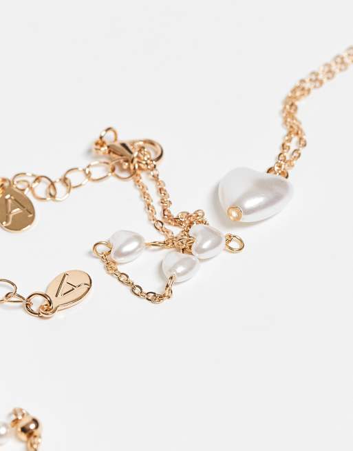 Accessorize 3 pack delicate faux pearl heart bracelet in gold, 3 of 3
