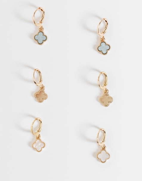 Accessorize 3 pack faux pearl clover mini hoops in pastels - view 1