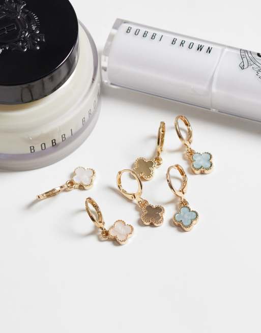 Accessorize 3 pack faux pearl clover mini hoops in pastels, 2 of 4