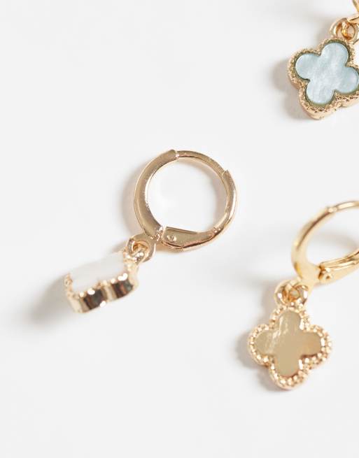 Accessorize 3 pack faux pearl clover mini hoops in pastels, 3 of 4