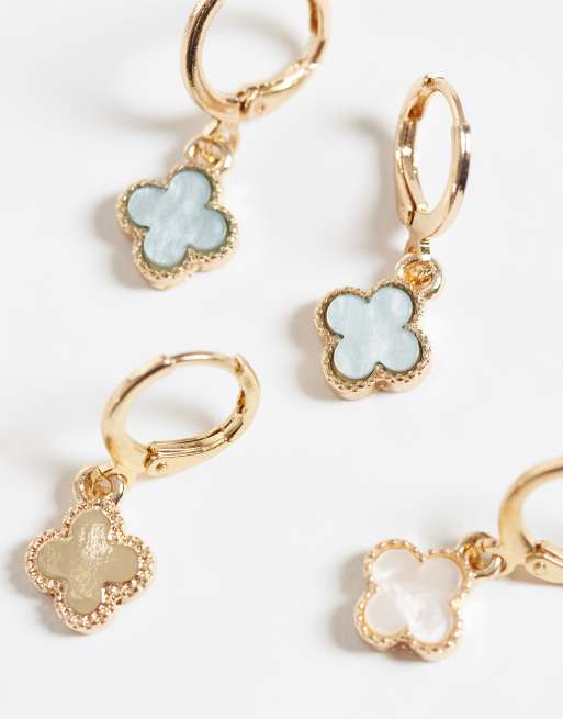 Accessorize 3 pack faux pearl clover mini hoops in pastels, 4 of 4